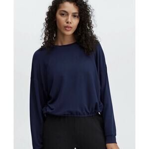 FABLETICS | Fabletics Monica Cinched Pullover Navy Blue‎ Long Sleeve Sz. Medium